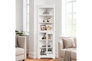 64'' Tall Farmhouse Corner Cabinet, Wood Storage Hutch with 2 Glass Doors & 3 Adjustable Shelves, Freestanding for Kitchen, D