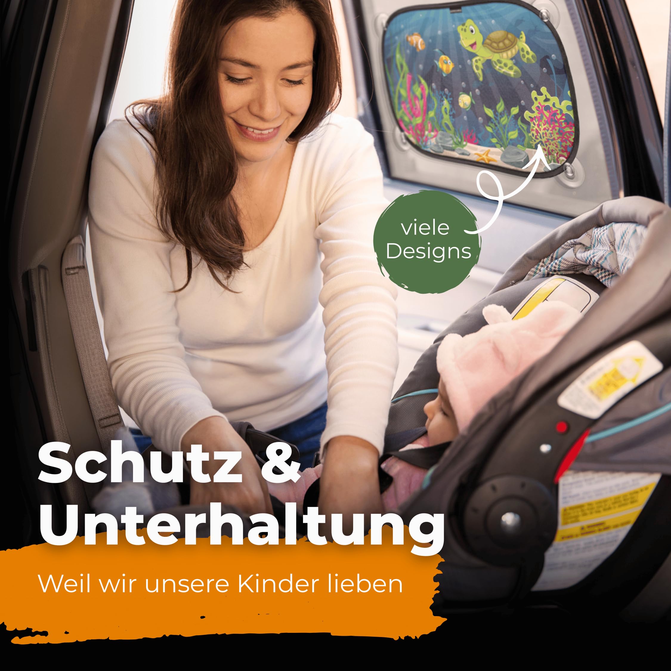 CARAMAZ Sonnenschutz Auto Baby mit zertifiziertem UV Schutz, universell passend 48 x 30 cm, 2 Stück Sonnenblende, mit Saugnäpfen, Motiv: Grün-Turtle 5