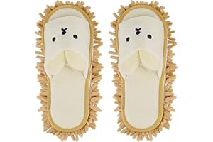 Liitrton 1 Pair Washable Mop Slippers Shoes Microfiber Chenille Reusable Dust Dirt Hair Cleaner for Office House Polishing Cleaning (Beige)