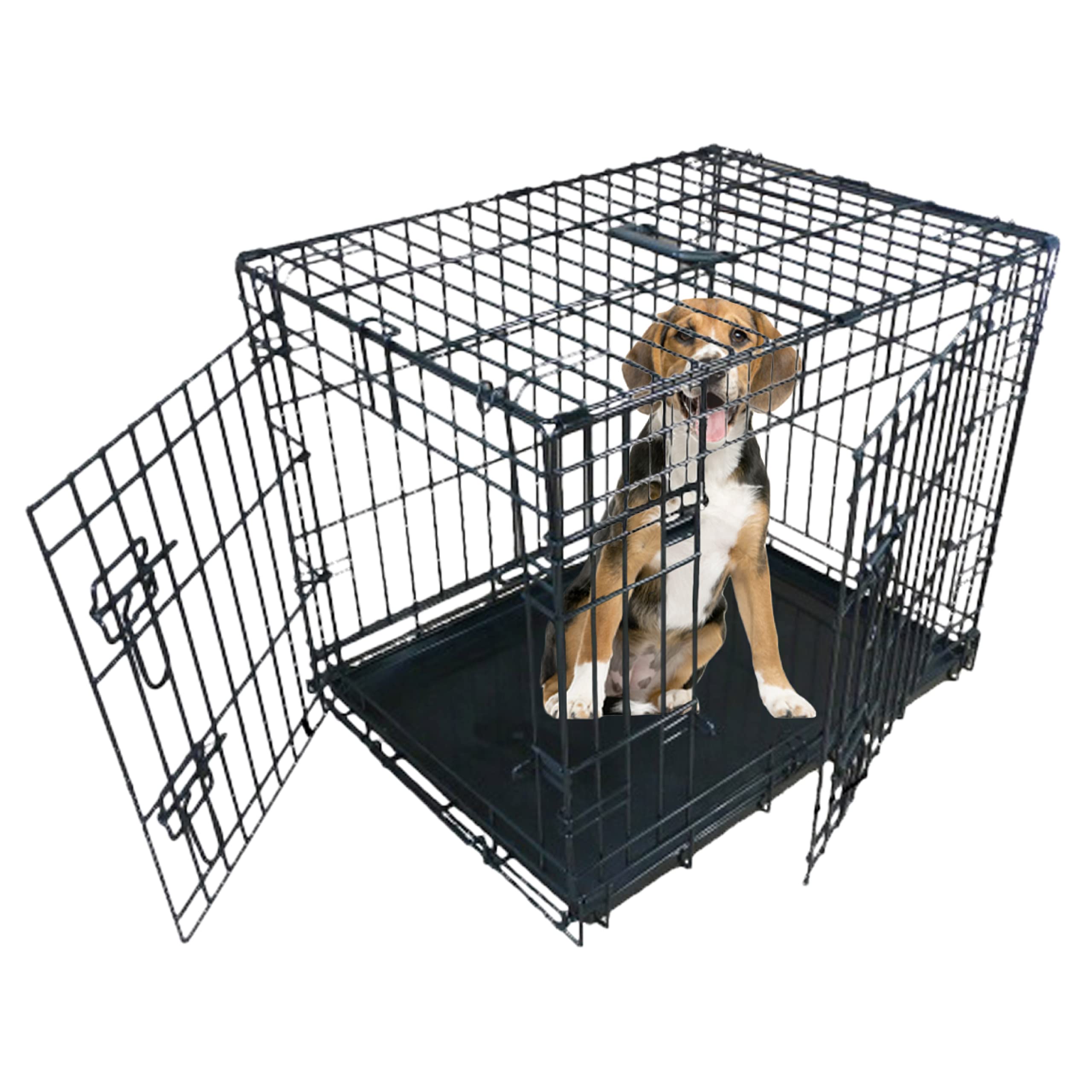 Ellie-Bo Black Standard XL 42-inch Folding 2-Door Dog Cage/Crate with Metal Tray