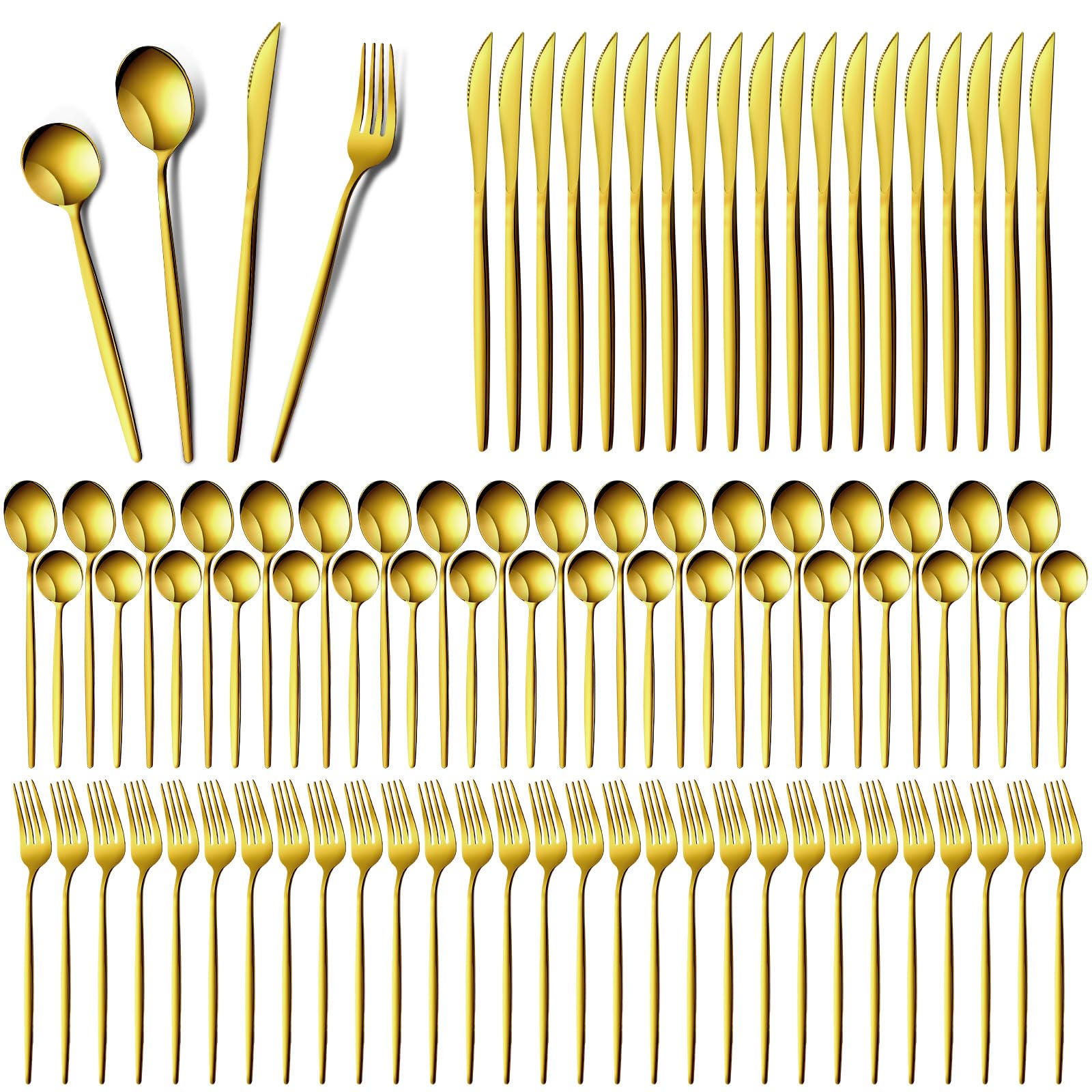 Photo 1 of Yaomiao 200 Pcs Gold Silverware with Knives Spoons and Forks Portable Stainless Steel Flatware Reusable Utensils Dishwasher Safe Cutlery for Kitchen Restaurant Service