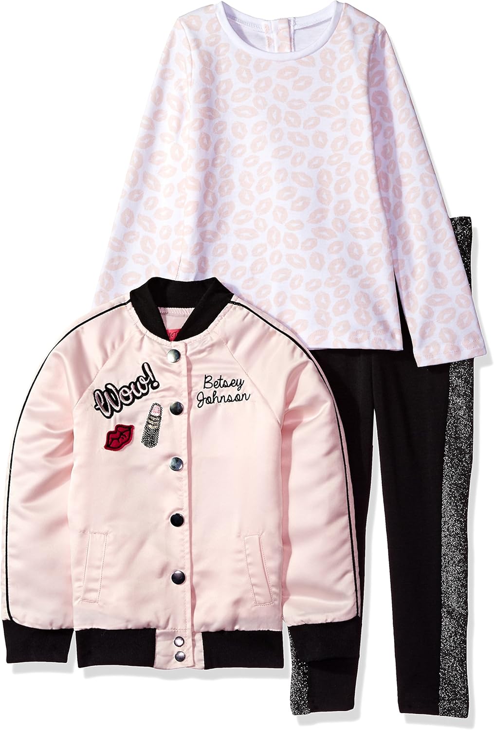 Betsey Johnson Girls' Little 3 Pc Pink Lady Jacket Set, 5