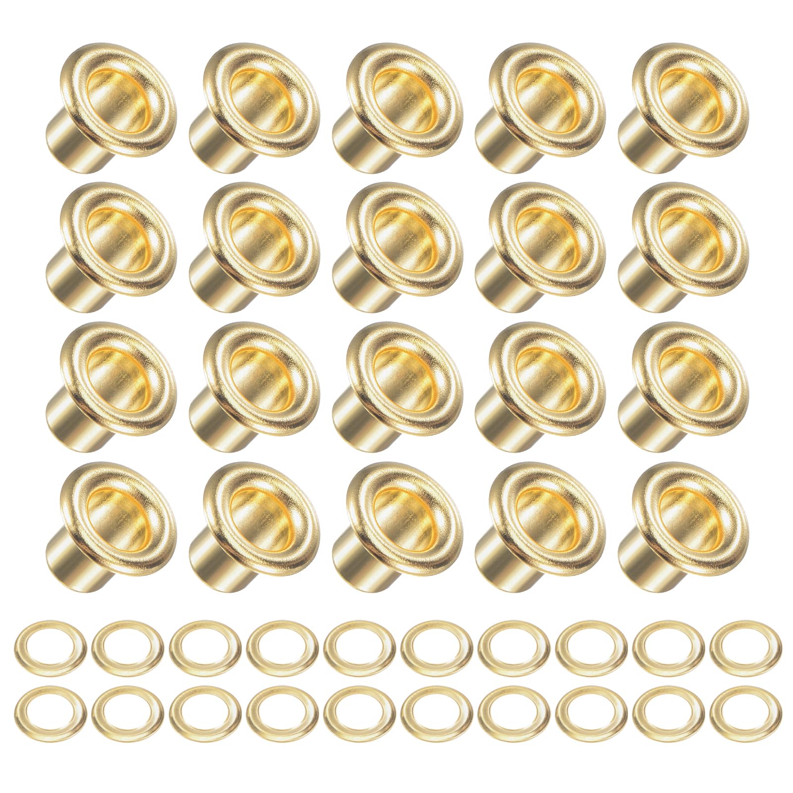 METALLIXITY Eyelets with Washers (9 x 4.5 x 7mm) 100Pack, Copper Grommet Kit Chrome Plated - for Leather Canvas Clothes DIY Crafts Making, Gold Tone