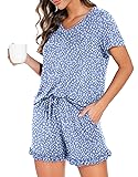 PrinStory Womens Pajamas Set Short Sleeve Lounge