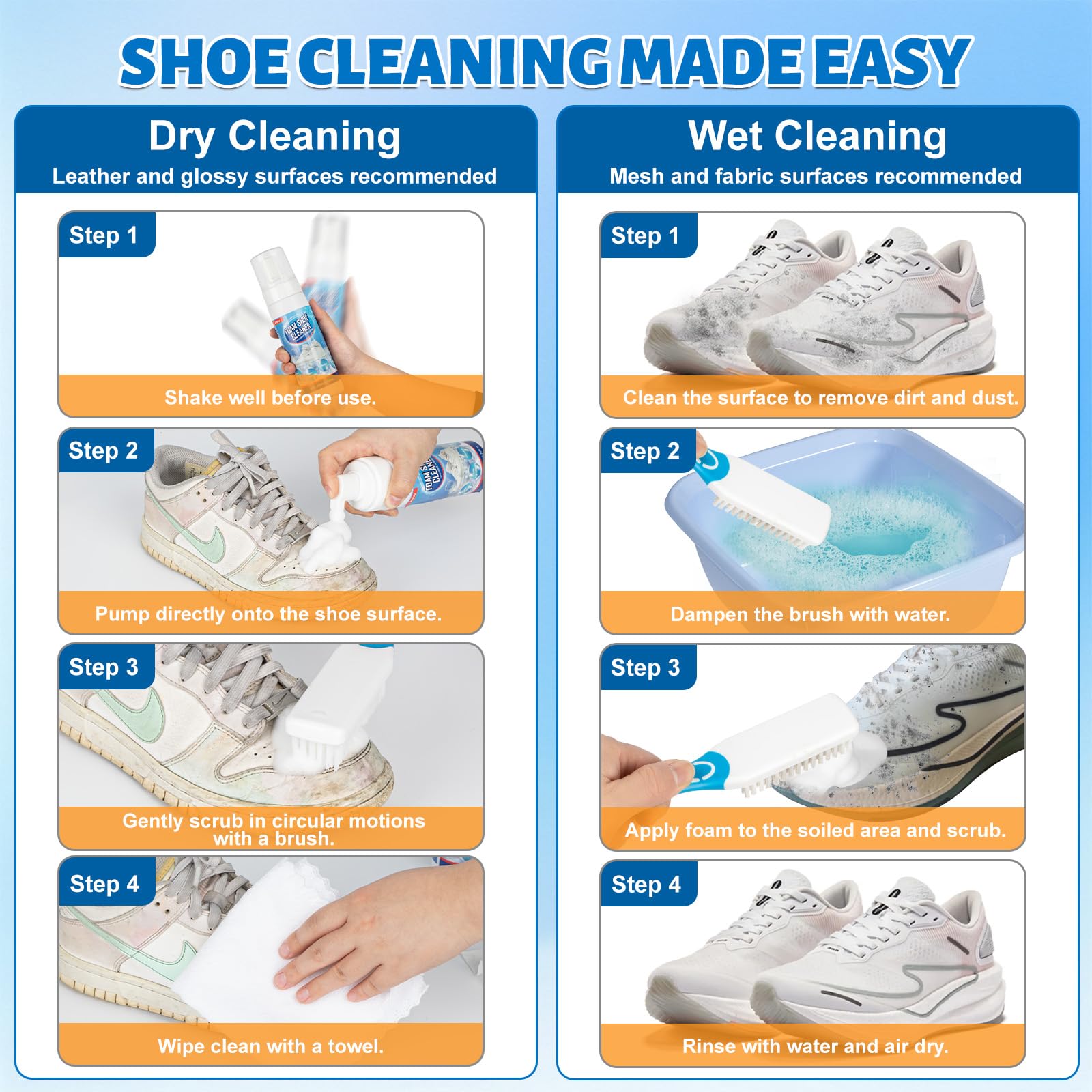 Jevvu Shoe Cleaner, 6.76fl.oz Sneaker Cleaner Foam for Removing Stains and Dirt, Shoe Cleaning Kit for White Shoes