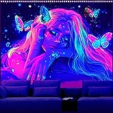 AOHMPT Anime Girl, Cool & Sexy Girls Blacklight Tapestry - UV Reactive Glow Wall Art for Bedroom, Gaming Room & Neon Parties, Perfect for Anime Party Decor 59L x 51W