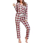 MTMHO Women's Pajama Sets Long Sleeve Button Down Sleepwear Soft Pjs Lounge Sets for Women 2 Piece