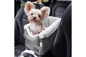 PETSFIT Center Console Dog Car Seat with Safe Protection Hooks, Pet Car Seat with Upgraded Safety Tethers, Washable Cushion, Console Dog Car Seats for Small Dogs Up to 8 Lbs (Grey)