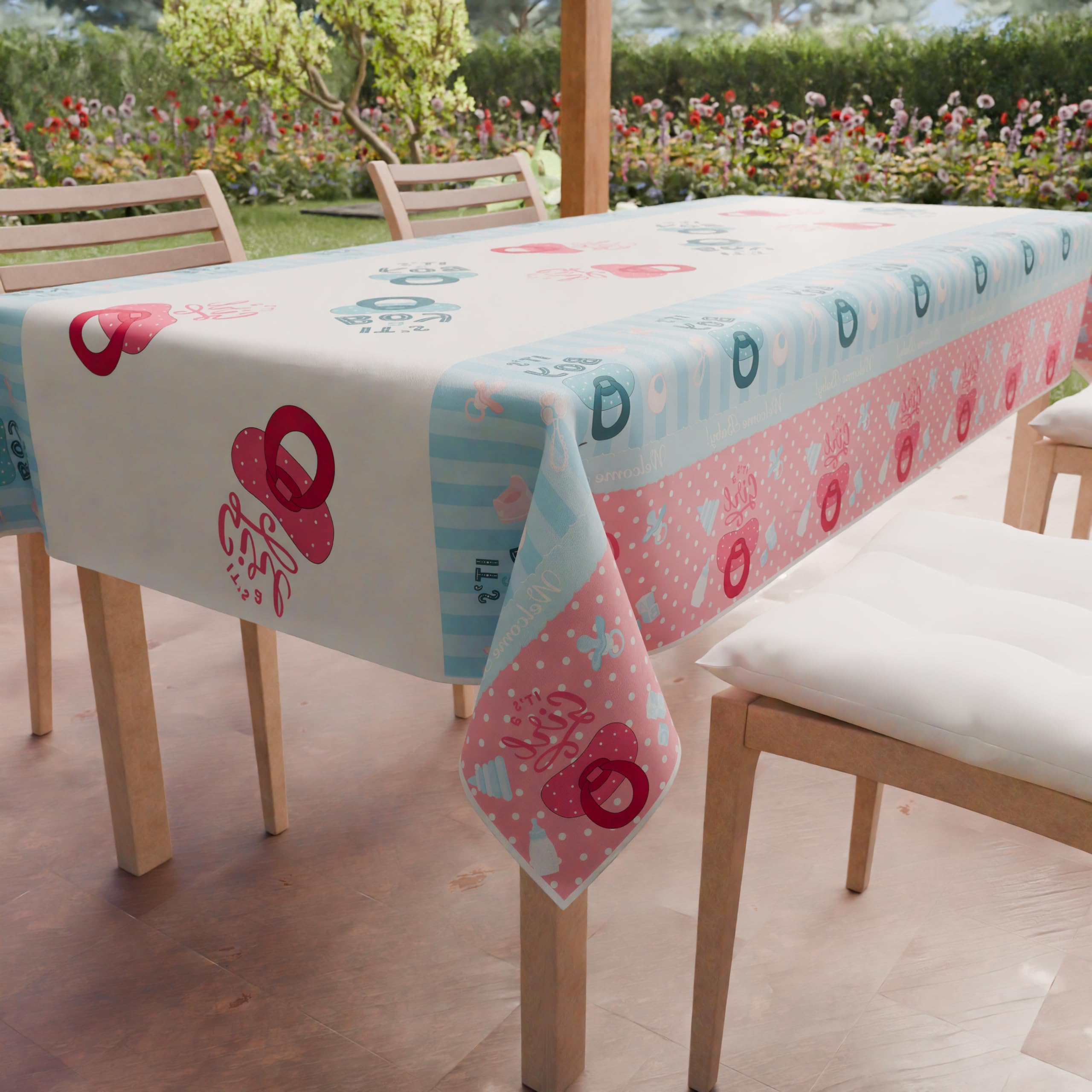 PETTI Artigiani Italiani - Rectangular Stain Resistant Tablecloth for Parties and Baby Showers, Kitchen Party Design 04 x 12 Seater (140 x 240 cm) 100% Made in Italy