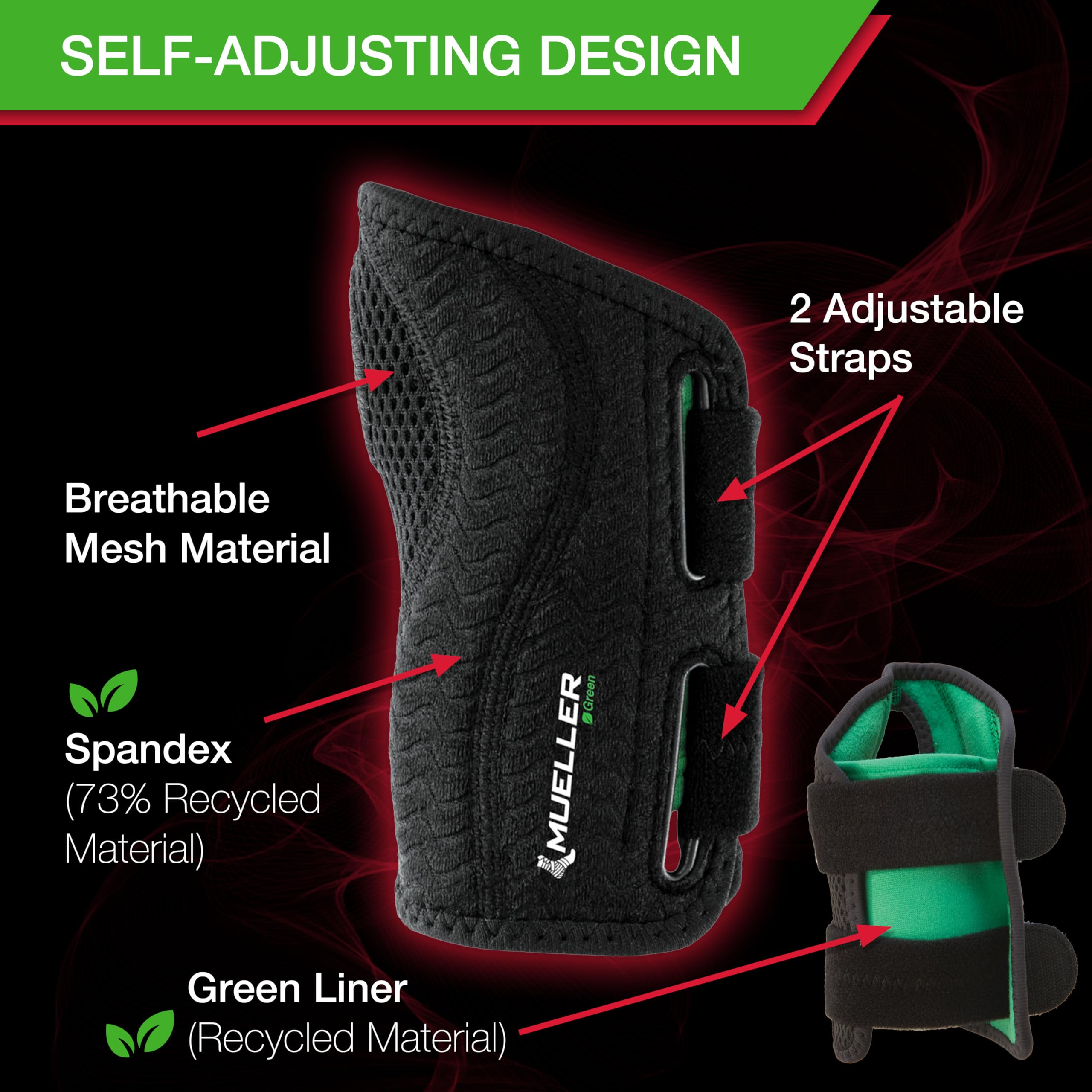 MUELLER Sports Medicine Green Fitted Wrist Brace for Men and Women, Wrist Pain Relief Support, Ideal for Carpal Tunnel, Tendonitis, Arthritis, Black
