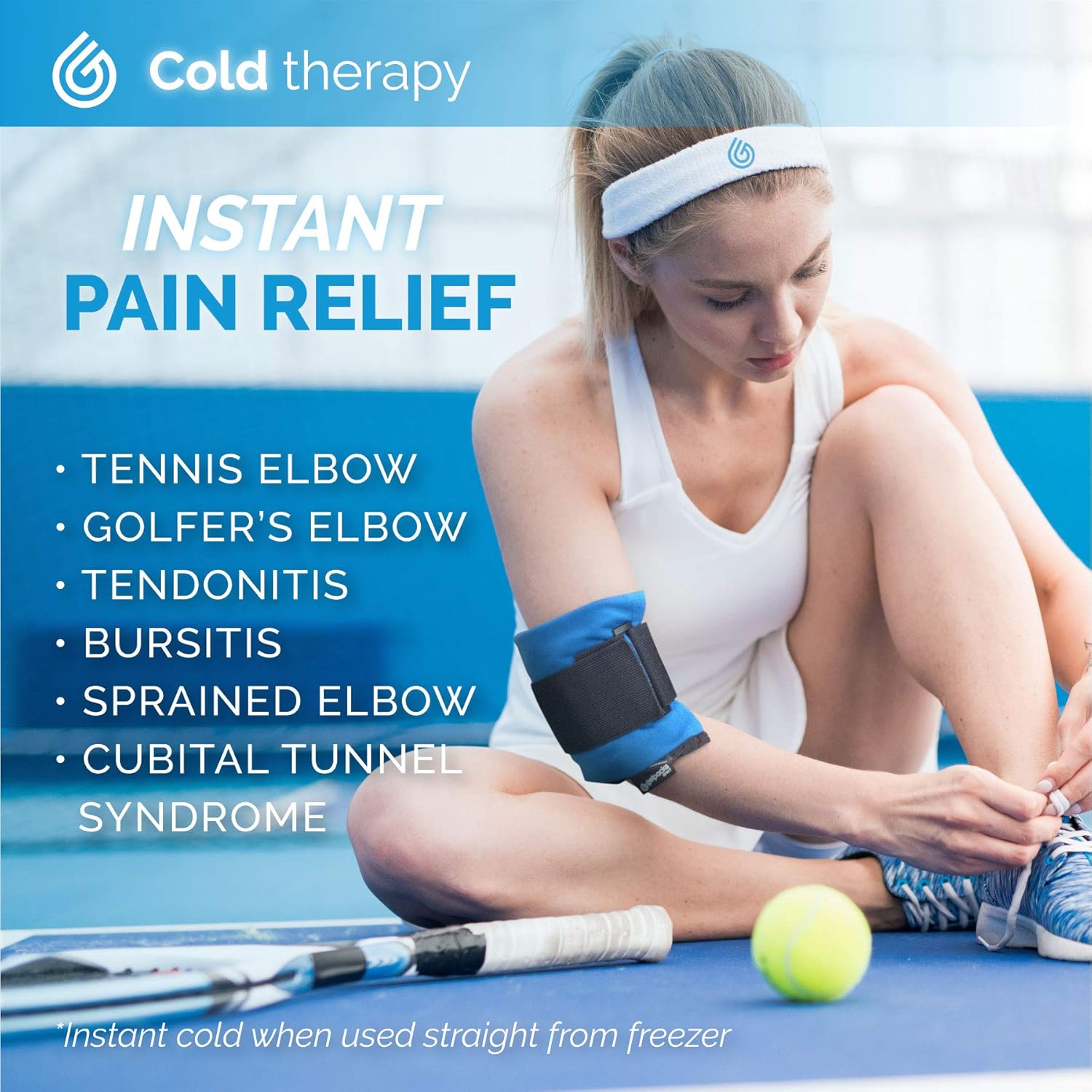 Elbow Gel Ice Pack for Sports Injuries, Reusable Support Strap for
