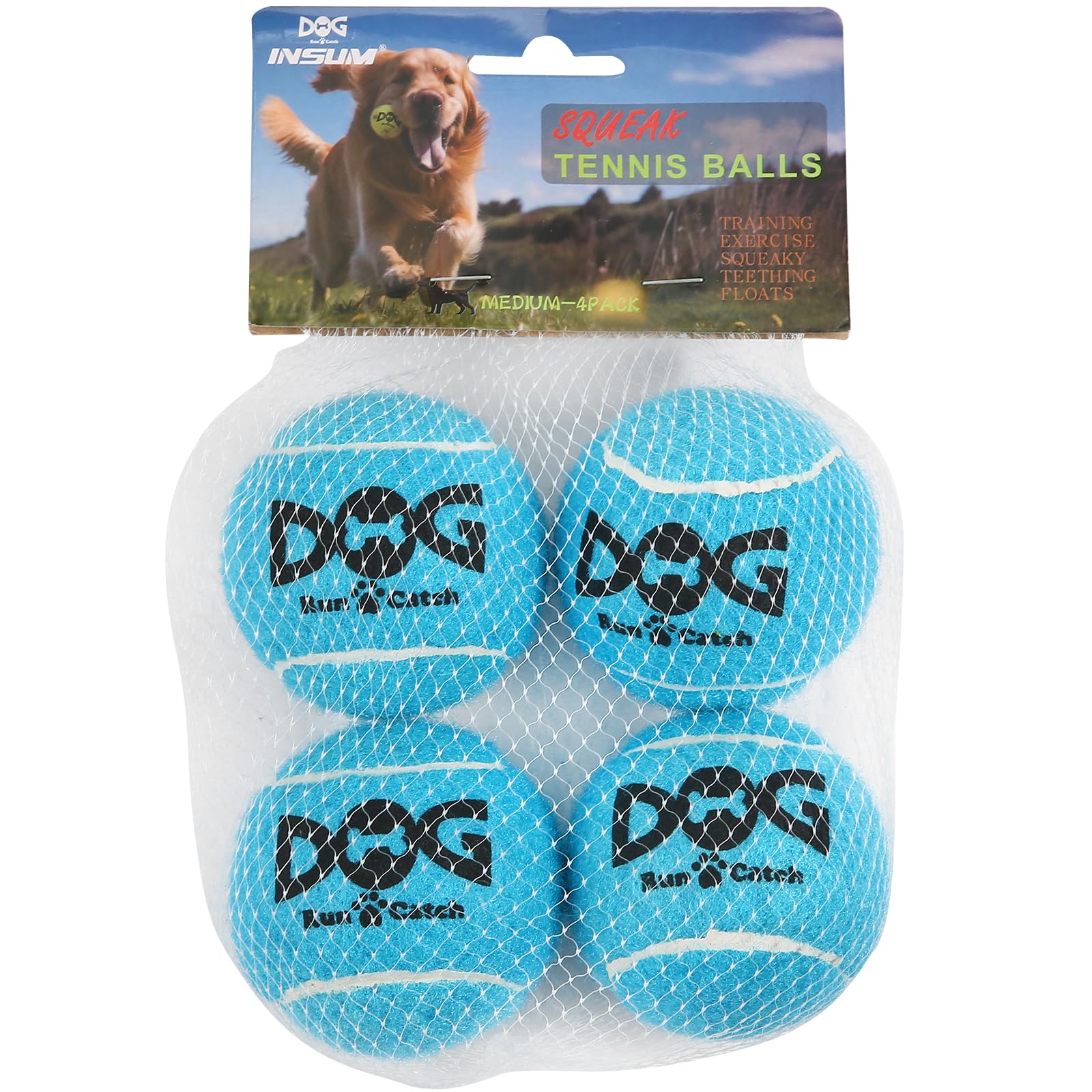 Photo 1 of INSUM Squeaky Dog Balls - Squeaky Tennis Balls for Dogs, Blue | Small - 2.0'', 4Pack