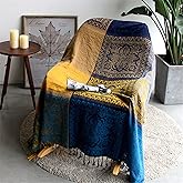 Bofree Bohemian Throw Blanket for Couch,Colorful Chenille Tassels Boho Woven Hippie Bed Blankets for Couch Sofa Chair Recliner Loveseat, Bohemian Fringe Tassels Decor Home (60" x 76")
