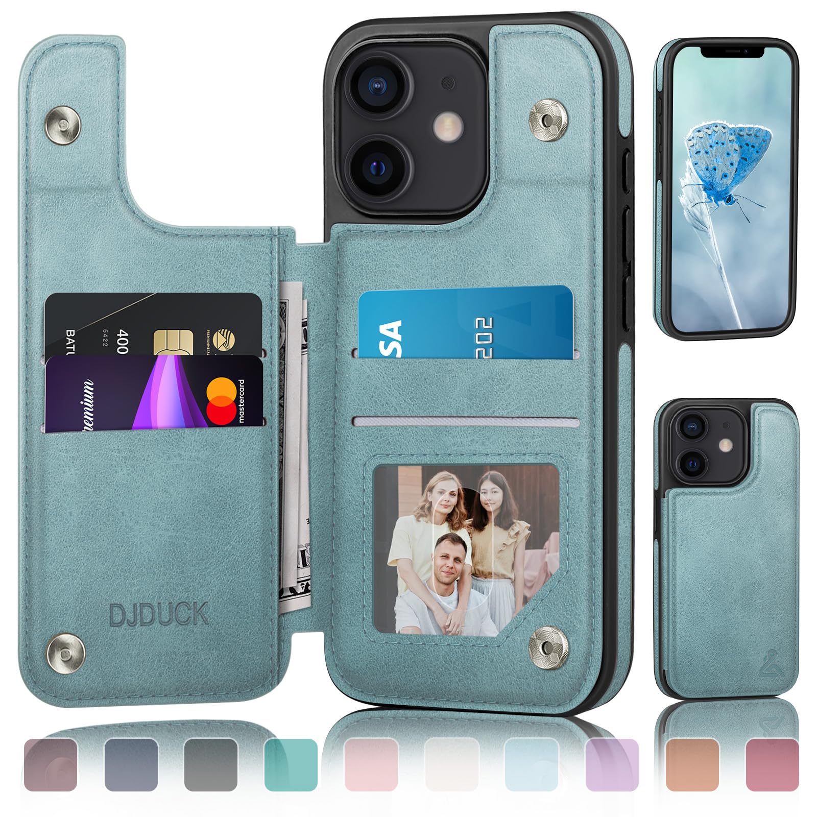 Photo 1 of Designed for iPhone 12/12 Pro Case Wallet, Card Holder Case with [2 Screen Protectors][Magnetic Clasp Cover][RFID Blocking Leather] Shockproof Women Men Cases 6.1" for Apple 12 Sky Blue
