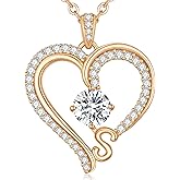 CDE Initial Necklaces for Women, Rose Gold A-Z Letter Heart Pendant Jewelry Gifts for Wife Mom Girlfriend Lady Her
