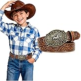 SANSTHS Kids Western Belt for Boys Girls Genuine Leather Cowboy Cowgirl Belts with Detachable Buckle for Jeans Western Gifts