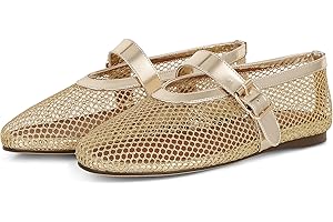 AMINUGAL Mesh Ballet Flats Shoes for Women Fashion Round Toe Fishnet Flats for Women Buckle Strap Mary Jane Shoes Women Comfy Casual Office Daily Dress Ballerina Shoes