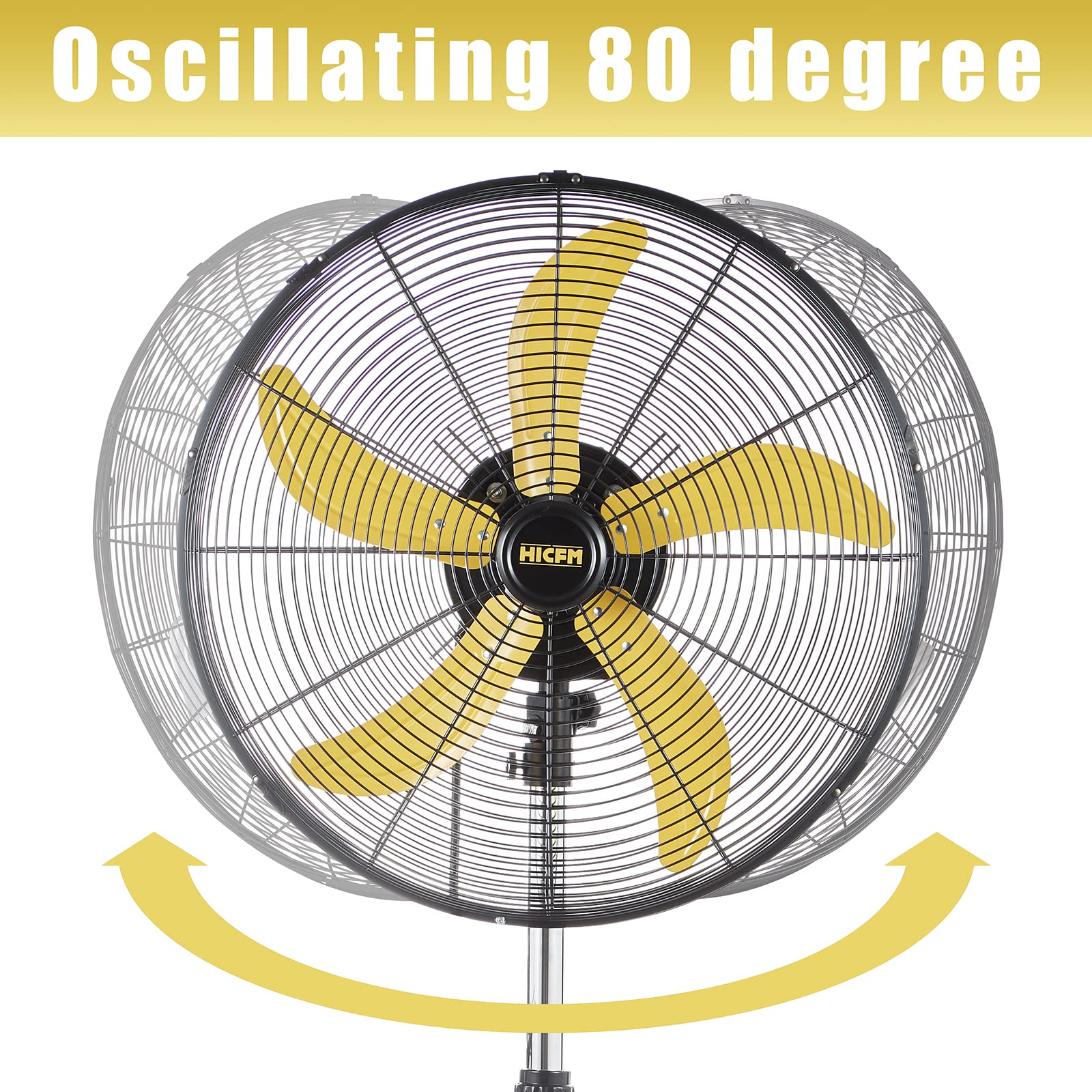 HiCFM 5000 CFM 20 inch High Velocity Pedestal Oscillating Fan with Powerful 1/5 Motor, 9ft Power Cord, Oscillation, Metal Body with Wheels for Garage, Commercial, Industrial - UL Safety Listed