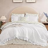 BLOOMHAVEN Queen Comforter Set - 7 Pieces Ruffle White Bedding Sets, Shabby Chic Farmhouse Bed in a Bag Queen with Ruffle Comforter, Floral Sheets, Pillowcases & Shams