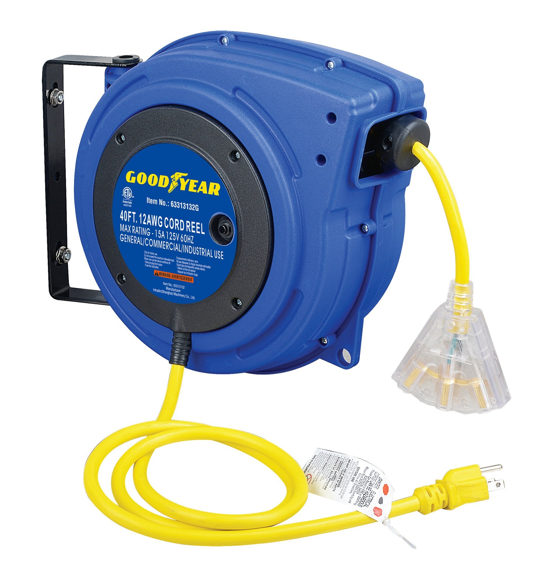 Goodyear Extension Cord Reel Heavy Duty, 40 ft., 12AWG/3C SJTOW, Triple