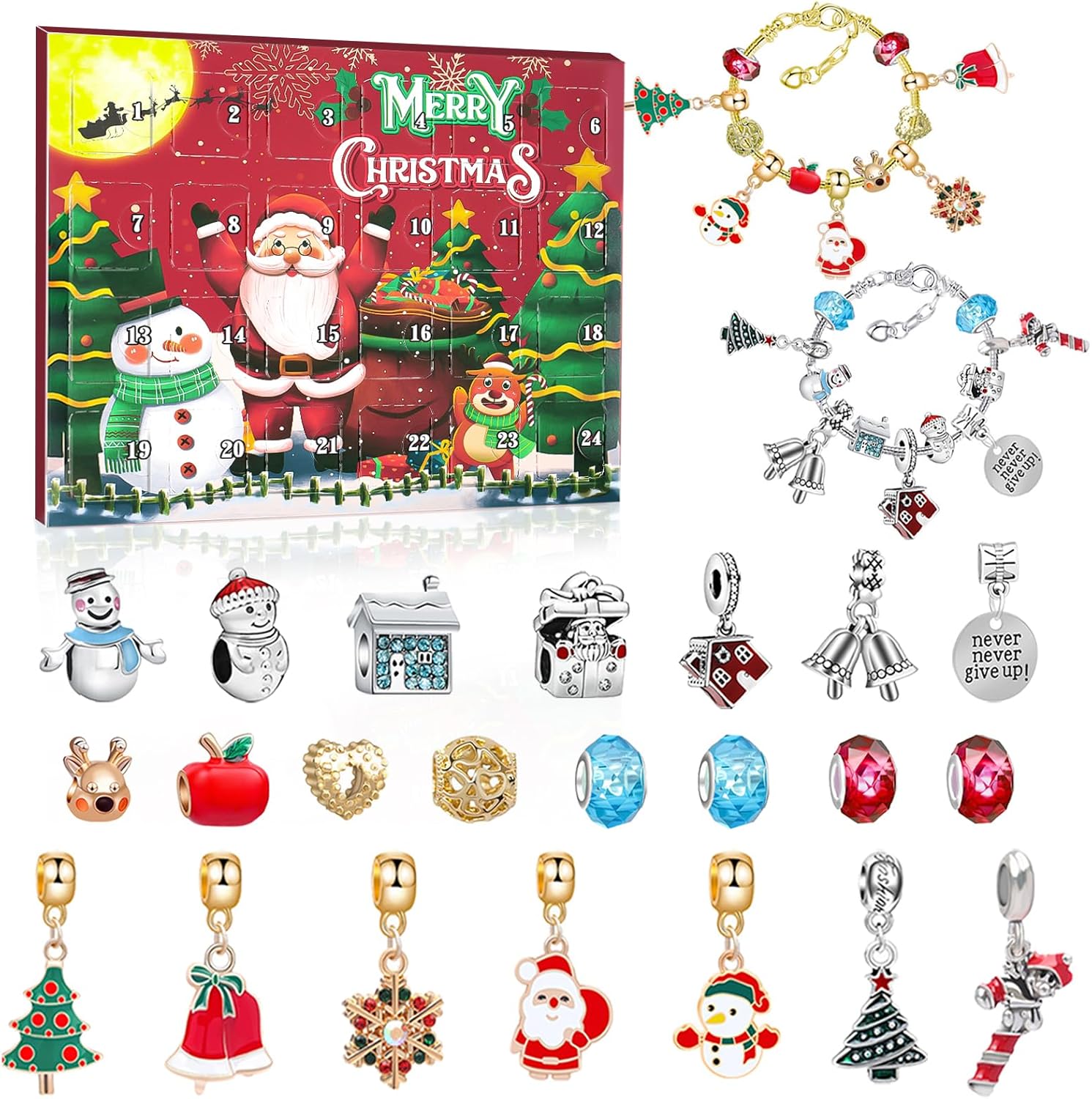 Advent Calendars - Christmas Advent Calendar 2023, 24 Days Xmas Countdown Calendar for Kids, Christmas Charm Bracelet Making Kit, Surprise DIY Jewerly Stocking Stuffer Gifts Idea for Girls Age 5-18