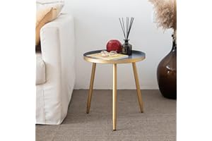 AOJEZOR Side Table: End Table for Any Room - Round Side Tables for Small Spaces - Grey Top 3 Legged Gold