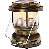 3-Wick Emergency Candle Lantern for Power Outages [18H+ Burning Time] Vintage Decorative Candle Lantern for Real Candles, Outdoor Portable Camping Survival Lighting [7.1"*5.7" - Vintage Brass]