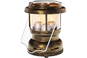 NOMFIX 3-Wick Emergency Candle Lantern for Power Outages [18H+ Burning Time] Vintage Decorative Candle Lantern for Real Candles, Outdoor Portable Camping Survival Lighting [7.1"*5.7" - Vintage Brass]
