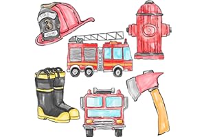 HAPIBIDESIGN Firetruck Cutouts for Kids' Parties - 12-Piece Vibrant Firetruck Birthday Decorations Set