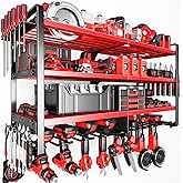 POKIPO Upgrade Large power tool organizer Wall Mount,4 Layers Heavy Duty Metal Loads 400lbs Power Tool Hanger Shelf Battery Storage with 8 Cordless Drill Bit Holder,Utility Racks for Garage Tool Room