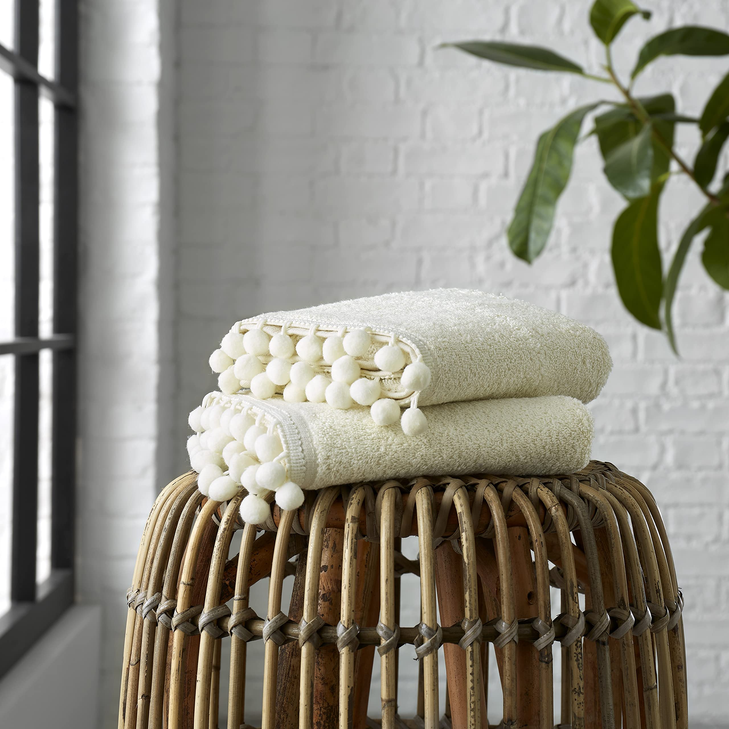 GC GAVENO CAVAILIA Luxury 2PK Pom Pure Cotton 550 GSM Ultra Soft Super Absorbent Bath Sheets, Egyptian, Cream, Pack of 2 Hand Towel