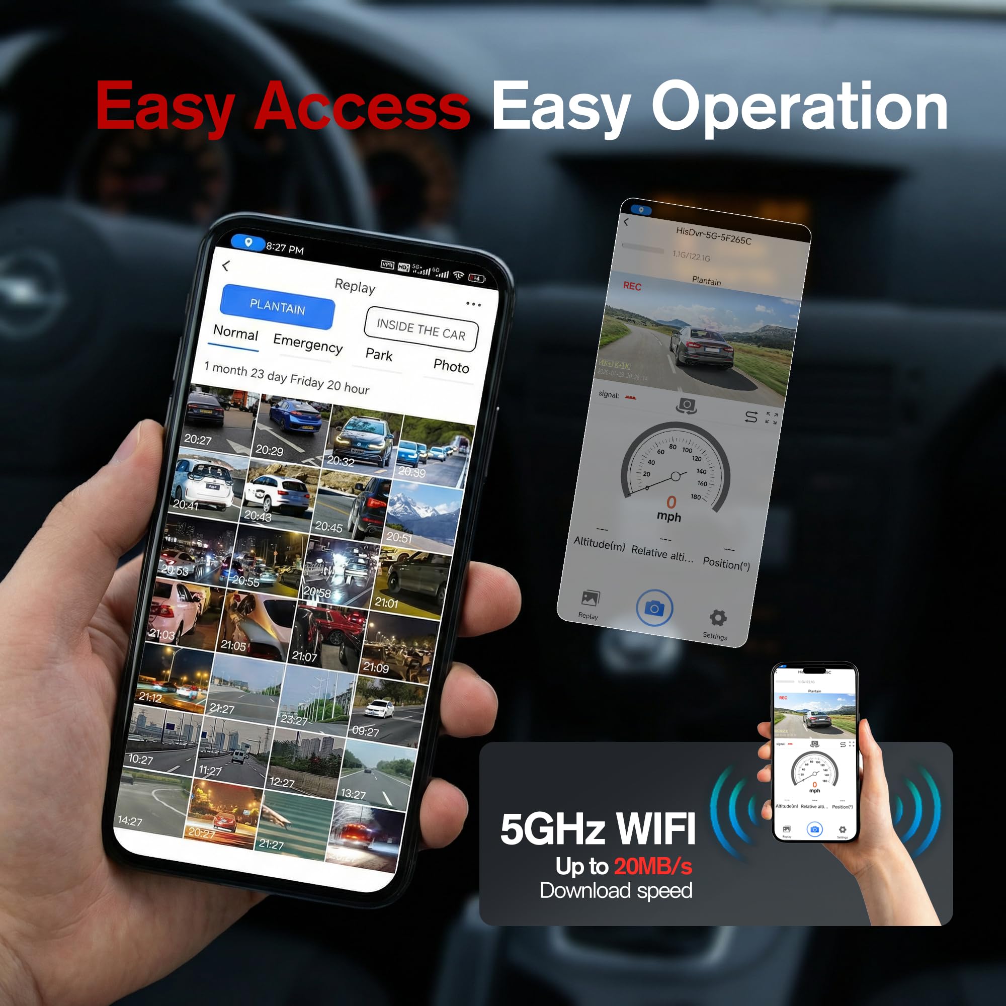 4K+1K+1K 3 Channel Dash Cam Front & Rear&Cabin Camera for Cars,Free 64GB Card, 5.8GHz WiFi 6 /GPS, G-Sensor, 170° Wide Angle, 3” IPS Smart Screen, 24H Parking,WDR,ADAS Support 512GB Max