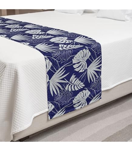 Ambesonne Palm Tree Bed Runner & 2 Shams Set – 88"x19.5" Runner, 20" Shams, Pale Sepia & Multicolor, Satin Polyester