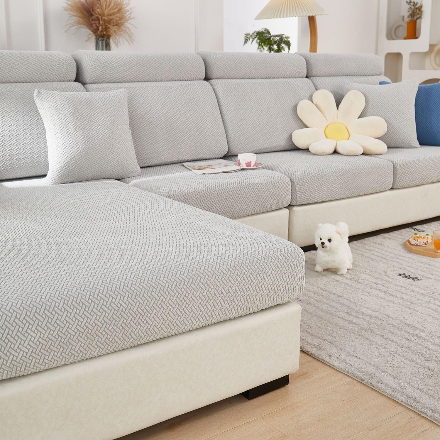 Photo 1 of Disayu Couch Cushion Covers for Sectional Sofa, Sectional Couch Covers for Furniture, Sofa Covers Washable Stretch Sofa Slipcovers Soft,Anti Slip,Skin-Friendly for Pets (Light Gray,Back Cover L)