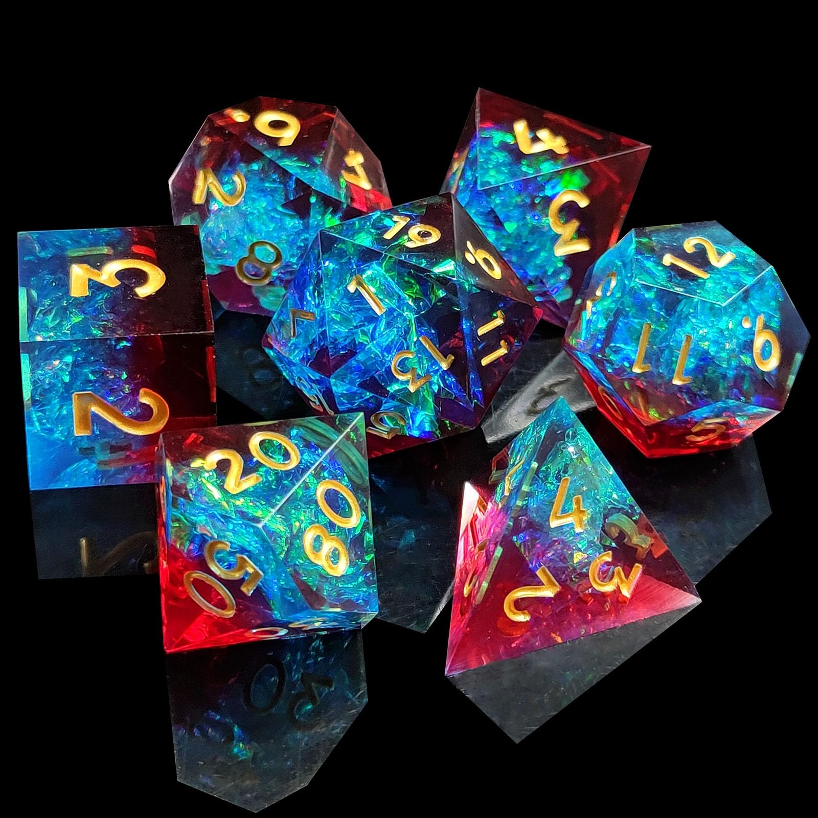 ORUZA 7 PCS Polyhedral DND Dice Resin Sharp Edge D&D Dice Set for Dungeons and Dragons RPG MTG Table Role Playing Games Die D20 D12 D10 D8 D6 D4 D% β image 1