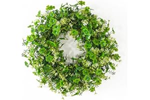 ETHEREAL LOMOER St Patricks Day Decorations, Artificial Door Wreath for St Patricks Day Decor, Lucky Shamrock Clover Leaf Wreath for Front Door, Green Wreath for Home Porch Wall Window Garden Spring Decoration