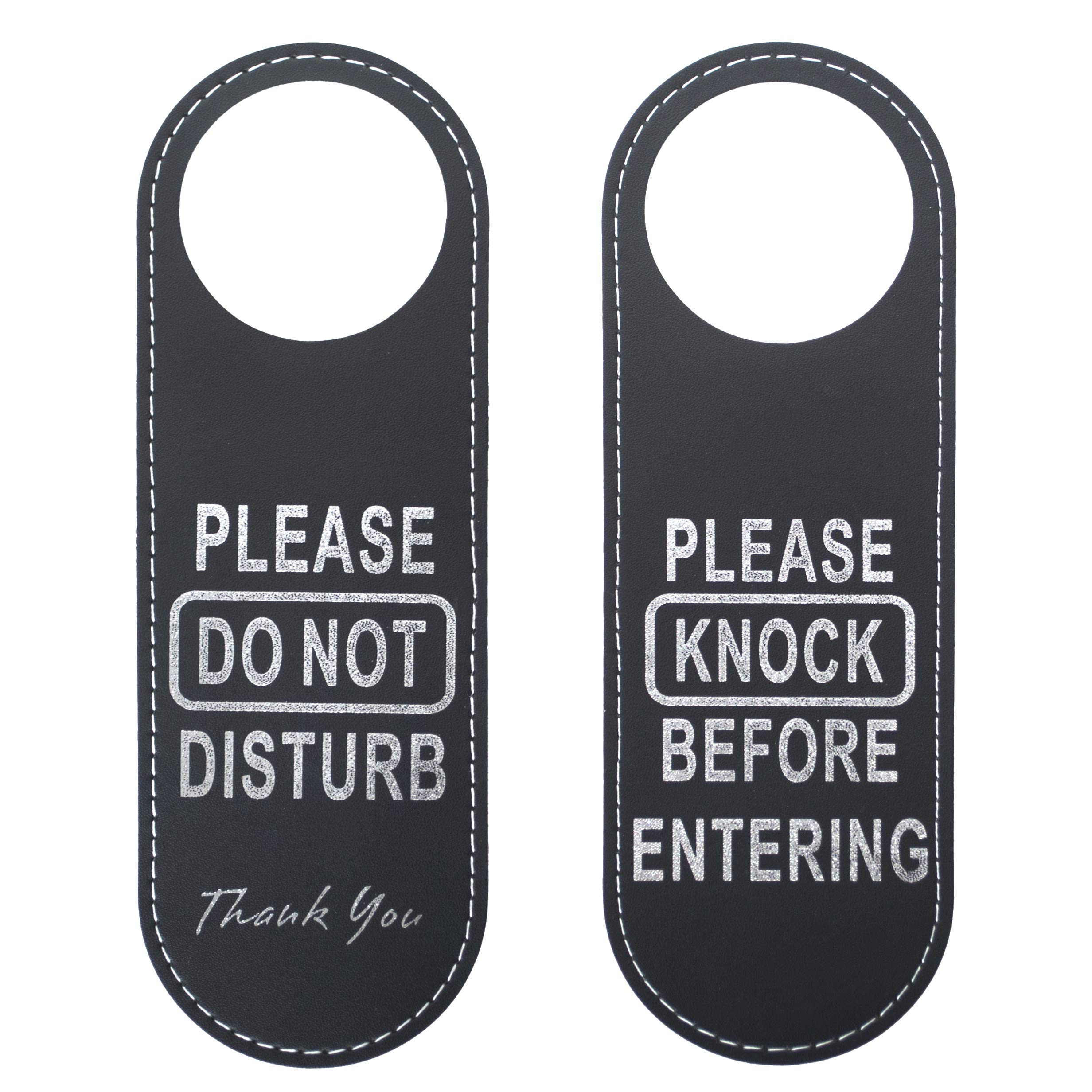 Aspire PU Leather Double Sided Please Do Not Disturb Please Knock Before Entering Door Hanger Sign for Hotel Business