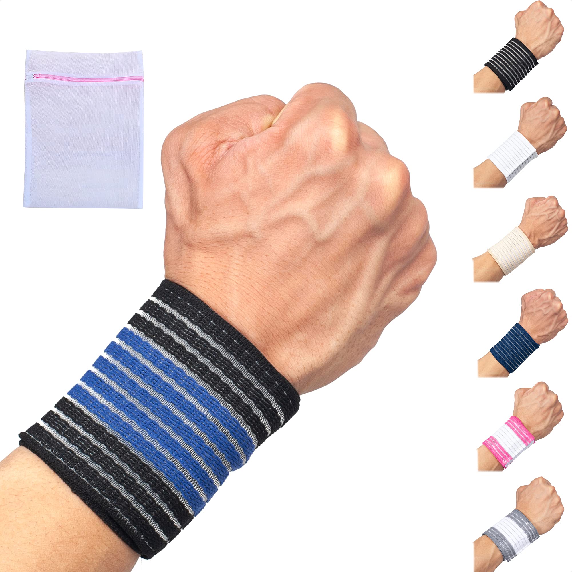 360 RELIEF Wrist Support Wrap Compression Brace | Fitness, Gym, Crossfit, Weightlifting, Powerlifting | Black/Blue with Mesh Laundry Bag