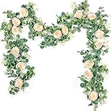 Der Rose 2 Pack 13Ft Artificial Eucalyptus Flower Garland with Fake Silk Rose Flower Vine Seeded Eucalyptus Leaves Greenery G