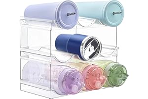 HOMECOR [ Large Compartment ] 3 Pack Water Bottle Organizer, Stackable Kitchen Home Organization and Storage Shelf, Plastic Water Bottle Holder for Fridge Cupboard Pantry Organizer, Tumbler Mug Cup Organizer