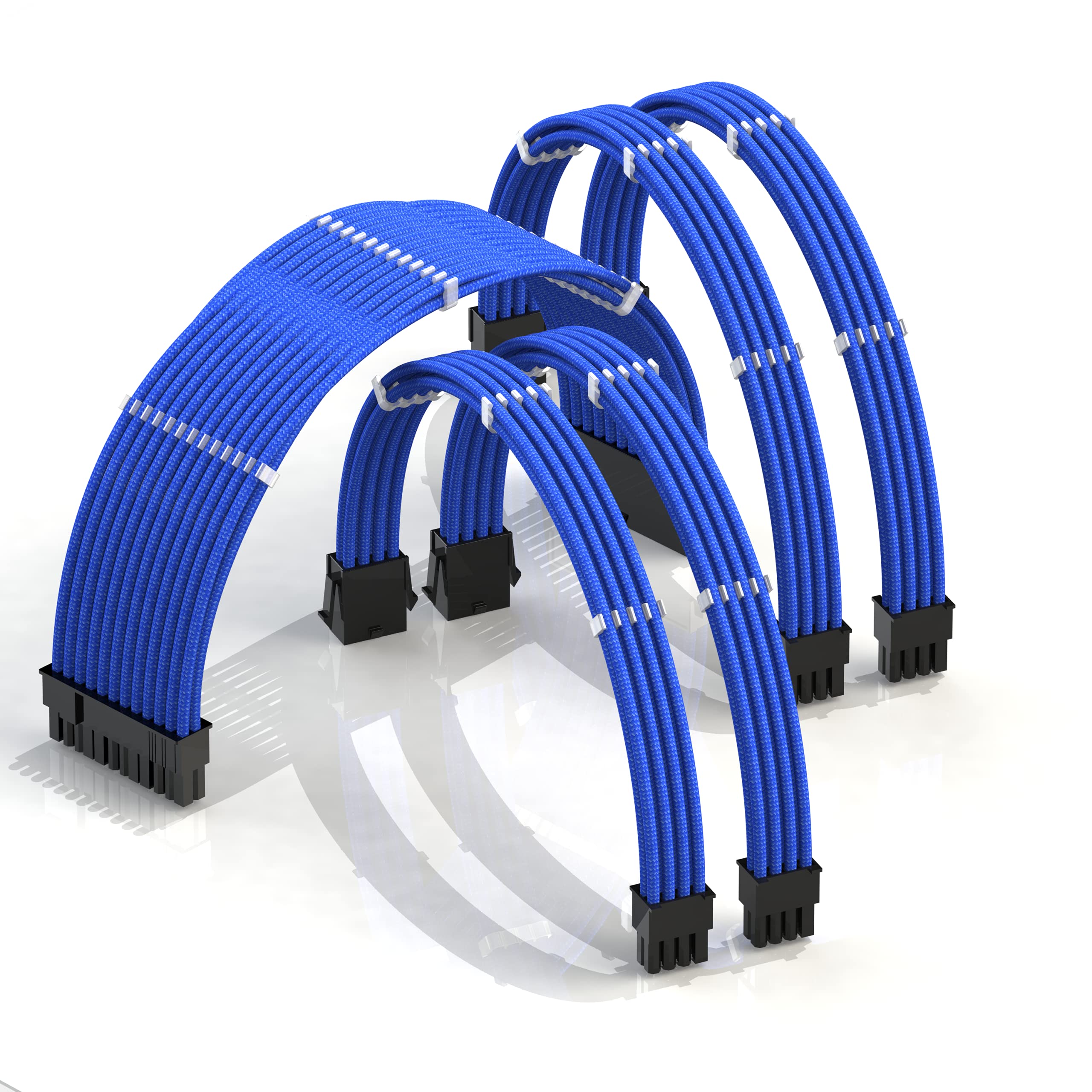 LINKUP - AVA 50cm PSU Cable Extension Sleeved Custom Mod GPU PC Braided w/Comb Kit | 1 x 24 P (20+4) | 2 x 8 P (4+4) CPU | 2 x 8 P (6+2) GPU set | 500mm - Blue