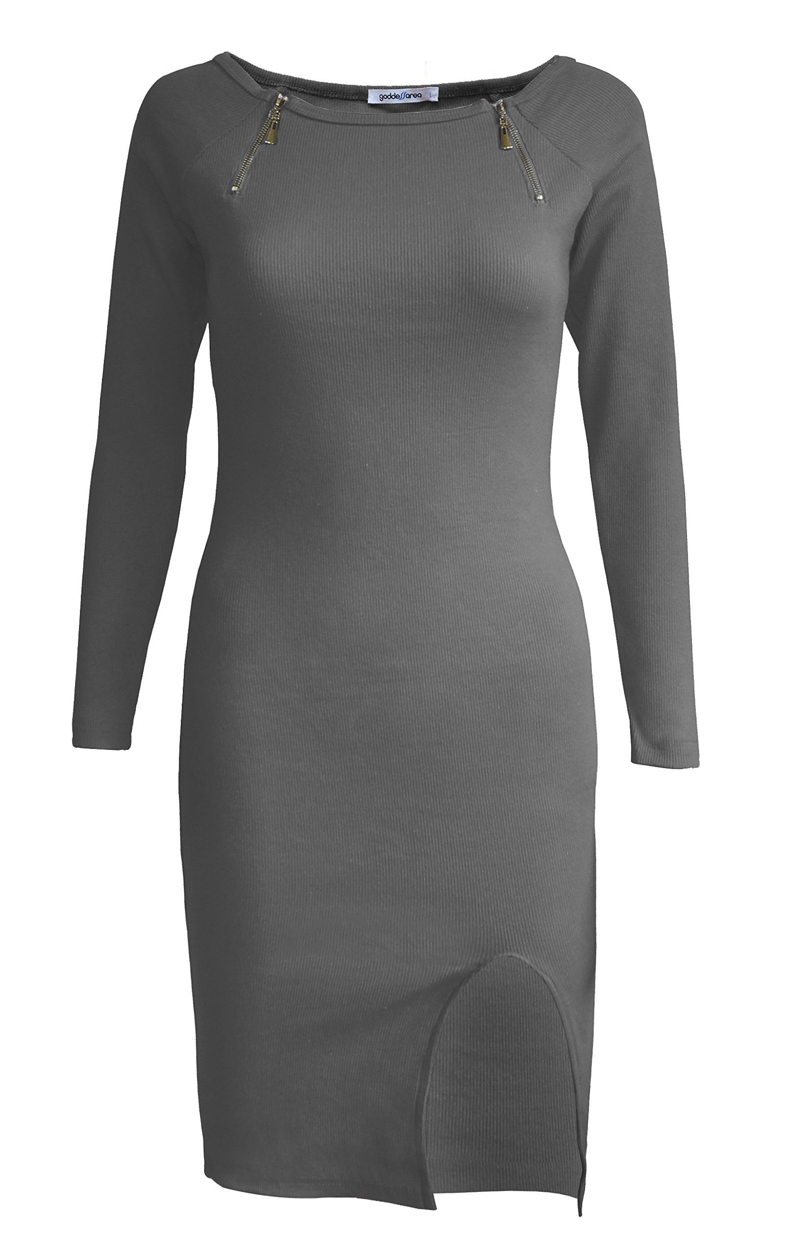 Goddess Area Women\'s Classic Slim Fit Long Sleeve Bodycon Midi Pencil Sweater Dress (A3, Grey3)