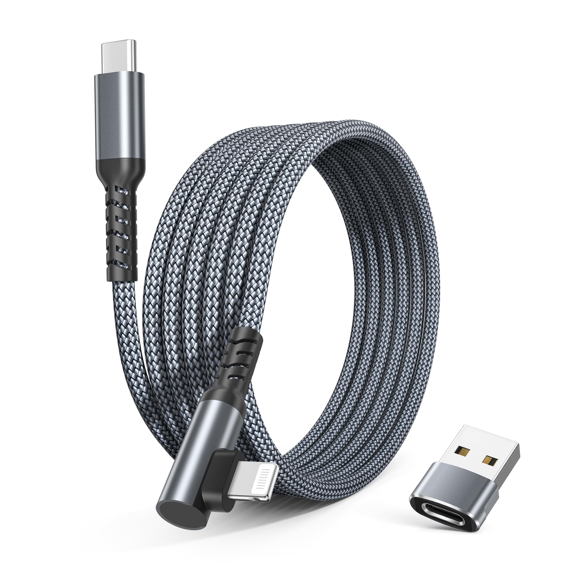 BASESAILOR iPhone 14 13 Charger Cable Right Angle 2M,90 Degree USB C to Lightning Cord with USB A Adapter Fast Charging Power Lead for Apple iPhone 12 11 Pro Max Plus XS XR X 8 7 6 Plus 5 SE,iPad 9