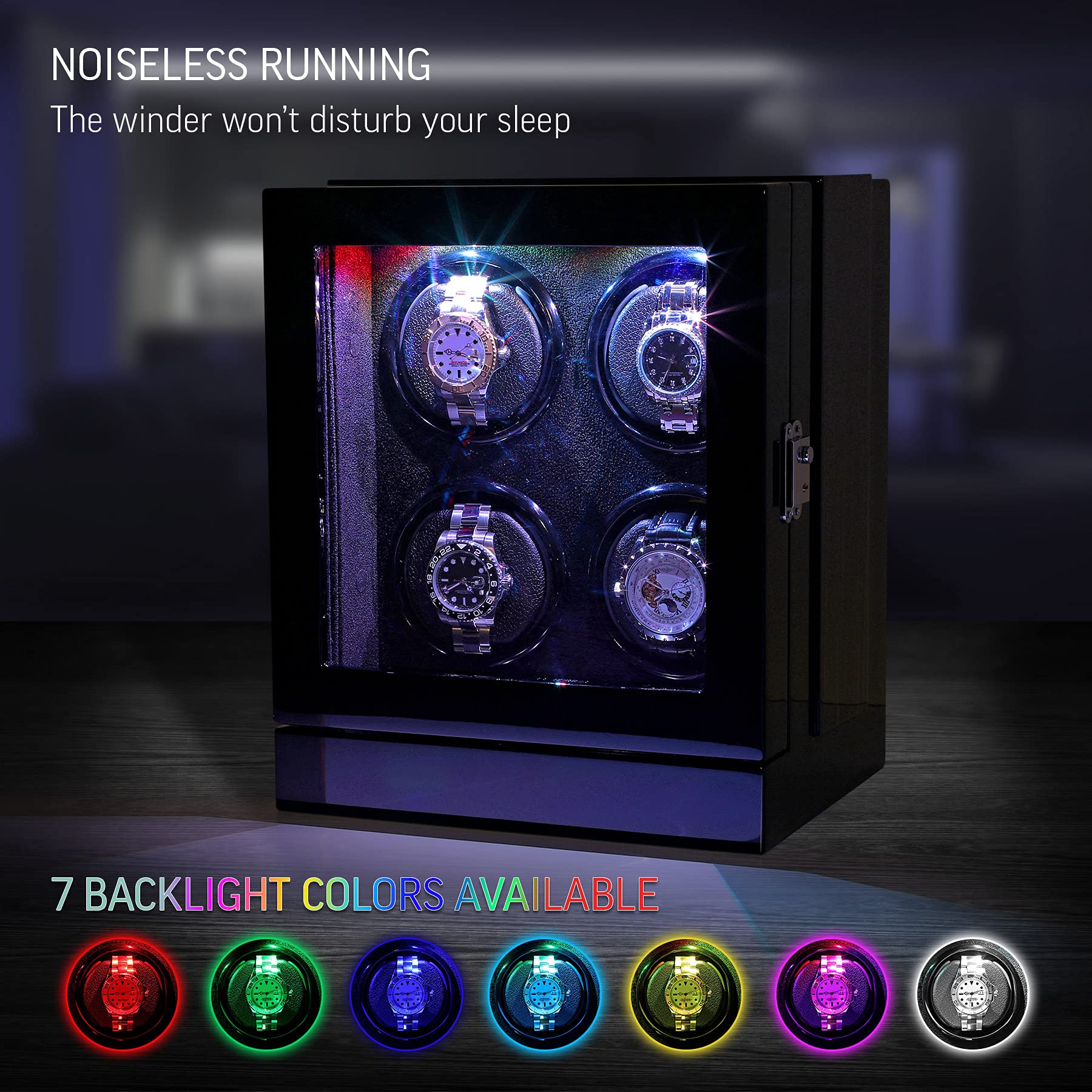 Watch Winder for 4 Watches with Customisable Winding Mode and LED Backlight