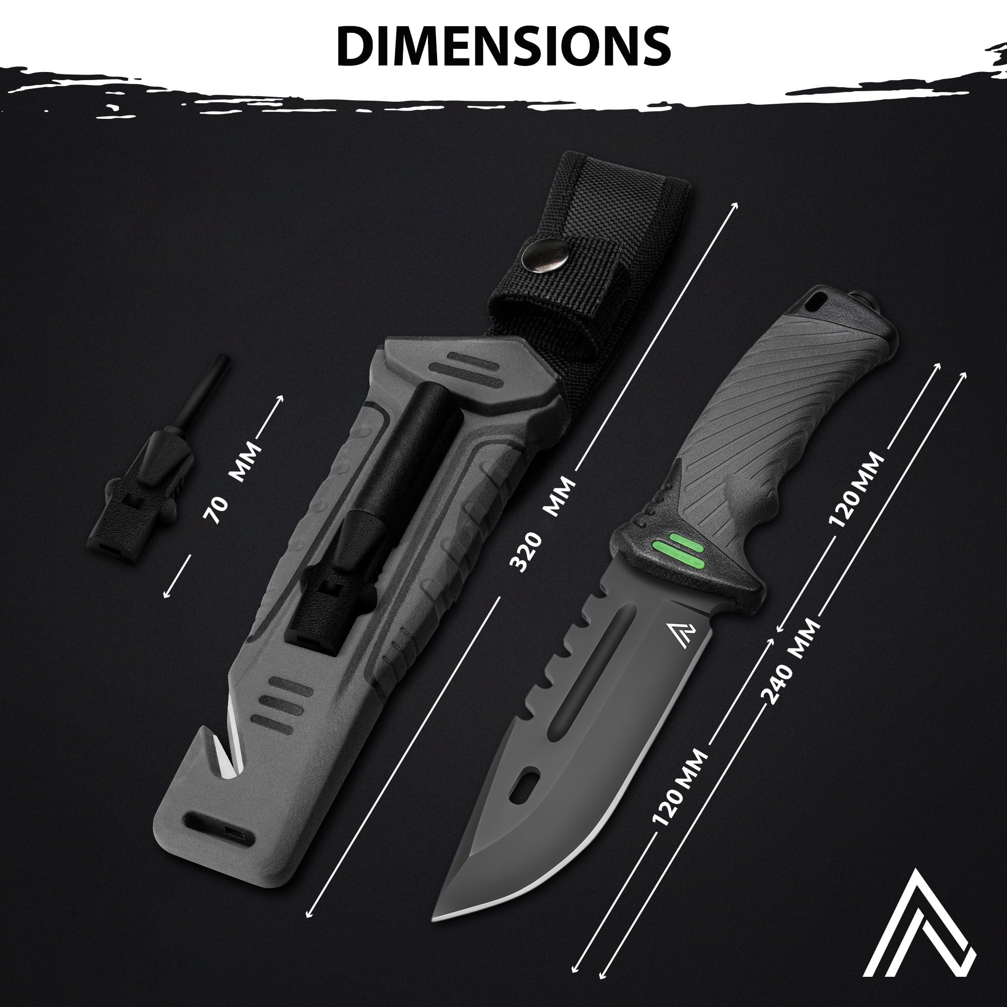 naifu® - The Hunter X Outdoor Messer Jagdmesser 12 CM - mit Kydex Holster - Bushcraft Messer - Perfektes - Feuerstarter und Schleifstein enthalten 3