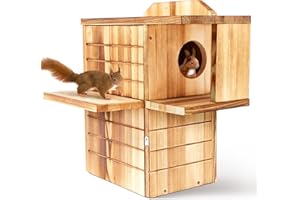 Memorywuu Large Squirrel Family House for Outside with Multi Platform Wooden Squirrel Nesting Box for Breeding Living, Year-Round Shelter and Nesting Place