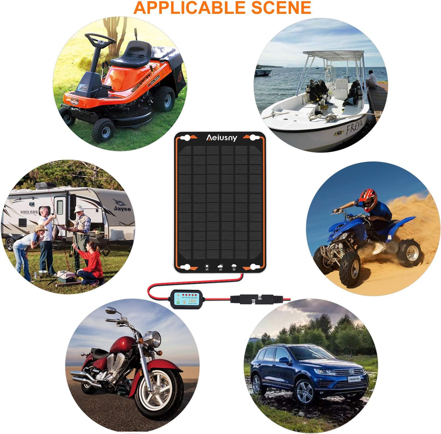 Aeiusny 12V Solar Car Battery Trickle Charger & Maintainer 5W Solar Panel Power Kit Portable Backup for Automotive RV Marine Boat Motorcycle Truck Trailer Tractor Powersports Snowmobile Farm Equipment: Automotive