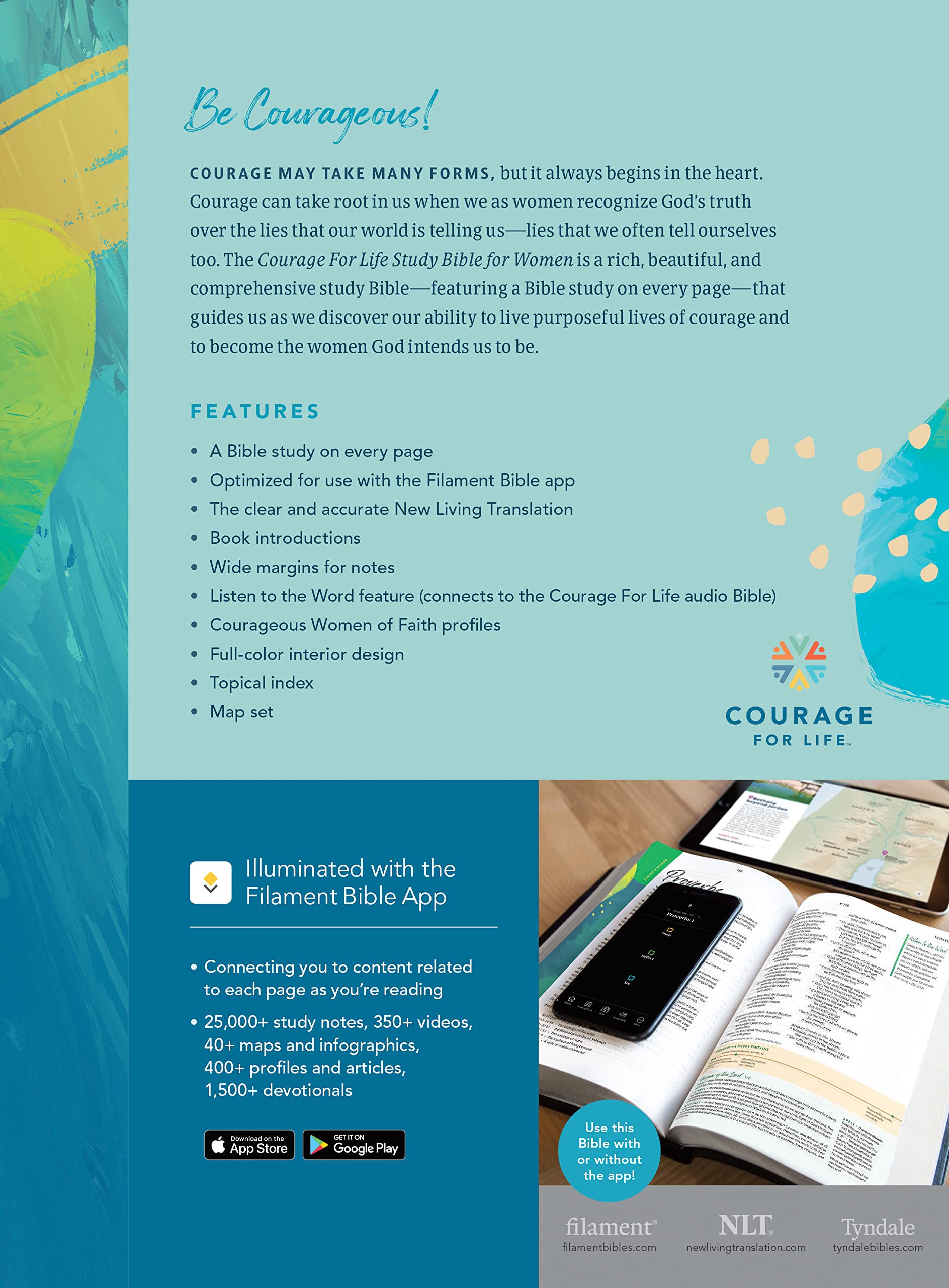 NLT Courage For Life Study Bible for Women, Filament Enabled (LeatherLike, Brushed Aqua Blue) NLT Courage For Life Study Bible for Women, Filament Enabled (LeatherLike, Brushed Aqua Blue) Imitation Leather