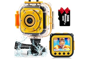 PROGRACE Waterproof Kids Digital Camera - Underwater Camera for Kids Age 3 4 5 6 7 8 9 10 11 12 Year Old Kids Video Camera Game YouTube Vlogging Recorder 1080 HD Camcorder Toddler Boy Girl Toy Gifts