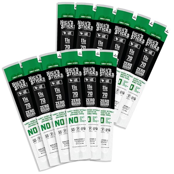 NICK’S STICKS CLEAN & BALANCED FREE RANGE TURKEY SNACK STICKS | MADE IN THE USA | GLUTEN FREE | PALEO, KETO, WHOLE30 APPROVED | NO SOY, ANTIBIOTICS OR HORMONES (12 – 1.7OZ. PACKS OF 2 STICKS)